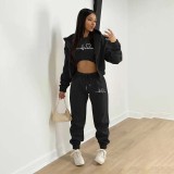 Padded Sweatshirt Hooded Letter Print Three Piece Set TK-6300