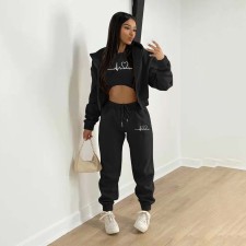 Padded Sweatshirt Hooded Letter Print Three Piece Set TK-6300