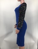 Sequin Sleeve Patchwork Midi Dress XMY-9460