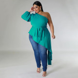 Plus Size Solid Irregular Single Shoulder Tops NNWF-7922