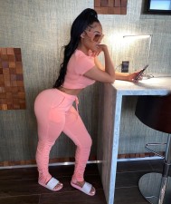 Solid Color Short Sleeve Pleated Pants Sport 2 Piece Set TE-4639