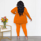 Plus Size Solid Long Sleeve T Shirts Two Piece Pants Set NNWF-7943