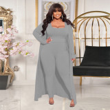 Plus Size Solid Color Long Sleeve Two Piece Pants Set NNWF-7934
