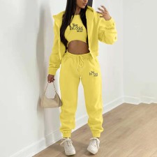 Letter Print  Padded Sweatshirt Hooded Three Piece Pants Set TK-6302