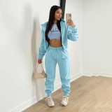 Padded Sweatshirt Hooded Letter Print Three Piece Set TK-6300