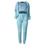 Padded Sweatshirt Hooded Letter Print Three Piece Set TK-6300