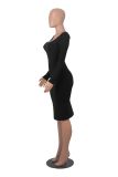 Casual Plush Long Sleeve Solid Midi Dress  MZ-2812