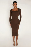 Casual Plush Long Sleeve Solid Midi Dress  MZ-2812