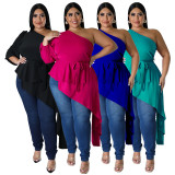 Plus Size Solid Irregular Single Shoulder Tops NNWF-7922