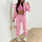 Christmas Padded Printed Hooded Sweatshirt Sport Three Piece Pants Set TK-001