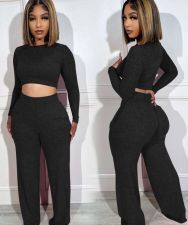 Fashion Long Sleeve Crop Tops And Pants Two Piece Pants Set MOF-8935