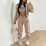 Christmas Padded Printed Hooded Sweatshirt Sport Three Piece Pants Set TK-001
