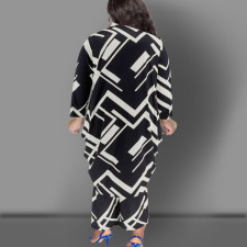 Plus Size Long Sleeve Long Cardigan And Pants Two Piece Set GDAM-218313