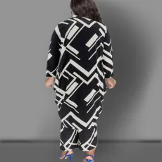 Plus Size Long Sleeve Long Cardigan And Pants Two Piece Set GDAM-218313