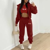 Christmas Padded Printed Hooded Sweatshirt Sport Three Piece Pants Set TK-001