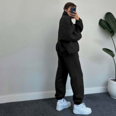 Solid Color Zipper Sweatshirt Coat Two Piece Pants Set SSNF-211340
