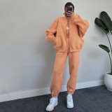 Solid Color Zipper Sweatshirt Coat Two Piece Pants Set SSNF-211340
