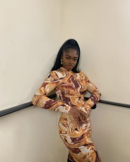 Drawstrast Printed Casual Midi Dress QXTF-8826
