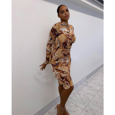 Drawstrast Printed Casual Midi Dress QXTF-8826