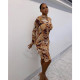 Drawstrast Printed Casual Midi Dress QXTF-8826