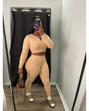 Solid Color Sweater Knit Long Sleeve Two Piece Pants Set QXTF-8213