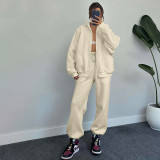 Solid Color Zipper Sweatshirt Coat Two Piece Pants Set SSNF-211340