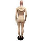 Solid Color Sweater Knit Long Sleeve Two Piece Pants Set QXTF-8213