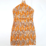 Sexy Tie Up Halter Backless Sequin Dress CYA-900760