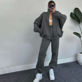 Solid Color Zipper Sweatshirt Coat Two Piece Pants Set SSNF-211340
