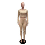 Solid Color Sweater Knit Long Sleeve Two Piece Pants Set QXTF-8213