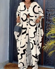 Printed Pullover Poncho Tops And Pants Loose 2 Piece Set LSD-1318