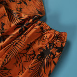 Plus Size Printed Ruffle Pleated Lantern Sleeve Midi Dress NY-10597