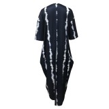 Printed Pullover Poncho Tops And Pants Loose 2 Piece Set LSD-1318