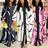 Plus Size Printed Patchwork Big Swing Split Maxi Dress NY-10618