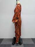 Plus Size Printed Ruffle Pleated Lantern Sleeve Midi Dress NY-10597