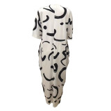 Printed Pullover Poncho Tops And Pants Loose 2 Piece Set LSD-1318