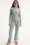 Solid Color Zipper Tops And Pants Two Piece Set YD-8784