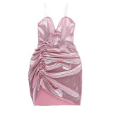 Sexy Tube Tops Deep V-Neck Fine Glitter Mini Dress FL-23348