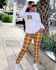 Casual Plaid Print Long Sleeve Two Piece Pants Set LSL-0024