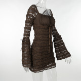 Layered Lace Long Sleeve Mini Dress FL-23533