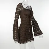 Layered Lace Long Sleeve Mini Dress FL-23533