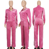 Solid Color Zipper Tops And Pants Two Piece Set YD-8784