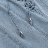 Fashion Hollow Out Tie Up Split Straight Jean FL-23007
