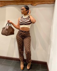 Plus Size Plaid Print Casual Split Pants LSL-0014