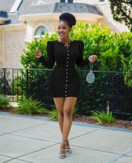 Plus Size Solid Color Single Breasted Mini Dress BYMF-Z60878