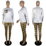 Casual Plaid Print Long Sleeve Two Piece Pants Set LSL-0024