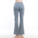 Fashion Hollow Out Tie Up Split Straight Jean FL-23007