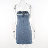 Sexy Tube Tops Slim Denim Mini Dress FL-23313