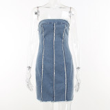 Sexy Tube Tops Slim Denim Mini Dress FL-23313