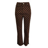 Plus Size Plaid Print Casual Split Pants LSL-0014